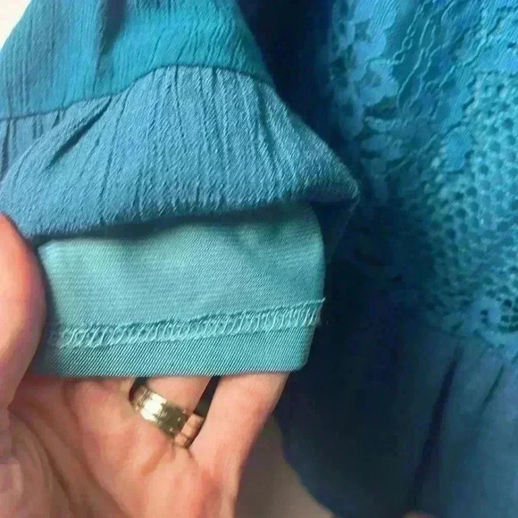 One World Live and Let Live Knit Lace Ruffled Hem Hi-Lo Tank Top Size M Teal - Picture 4 of 11